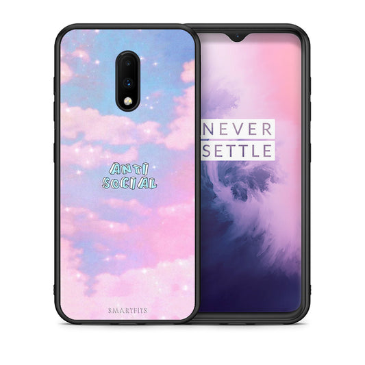 Θήκη Αγίου Βαλεντίνου OnePlus 7 Anti Social από τη Smartfits με σχέδιο στο πίσω μέρος και μαύρο περίβλημα | OnePlus 7 Anti Social case with colorful back and black bezels