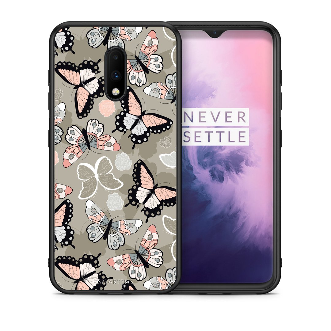 Θήκη OnePlus 7 Butterflies Boho από τη Smartfits με σχέδιο στο πίσω μέρος και μαύρο περίβλημα | OnePlus 7 Butterflies Boho case with colorful back and black bezels