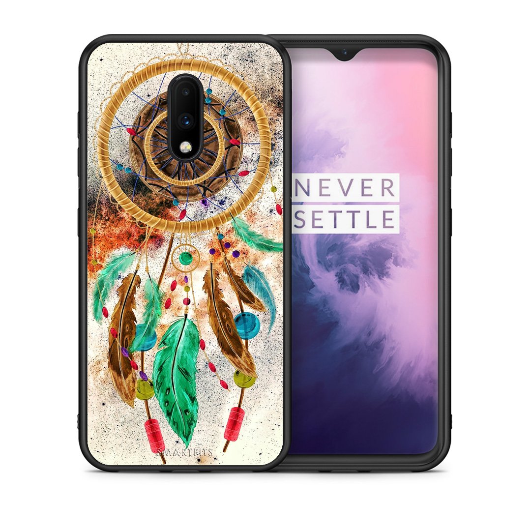 Θήκη OnePlus 7 DreamCatcher Boho από τη Smartfits με σχέδιο στο πίσω μέρος και μαύρο περίβλημα | OnePlus 7 DreamCatcher Boho case with colorful back and black bezels