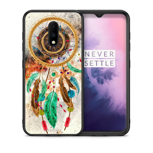 Θήκη OnePlus 7 DreamCatcher Boho από τη Smartfits με σχέδιο στο πίσω μέρος και μαύρο περίβλημα | OnePlus 7 DreamCatcher Boho case with colorful back and black bezels