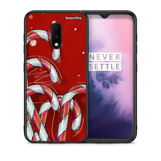 Θήκη OnePlus 7 Candy Cane από τη Smartfits με σχέδιο στο πίσω μέρος και μαύρο περίβλημα | OnePlus 7 Candy Cane case with colorful back and black bezels