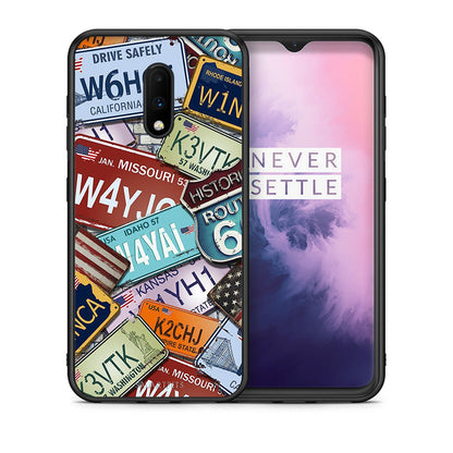 Θήκη OnePlus 7 Car Plates από τη Smartfits με σχέδιο στο πίσω μέρος και μαύρο περίβλημα | OnePlus 7 Car Plates case with colorful back and black bezels