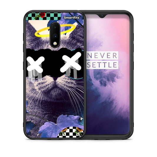 Θήκη OnePlus 7 Cat Collage από τη Smartfits με σχέδιο στο πίσω μέρος και μαύρο περίβλημα | OnePlus 7 Cat Collage case with colorful back and black bezels