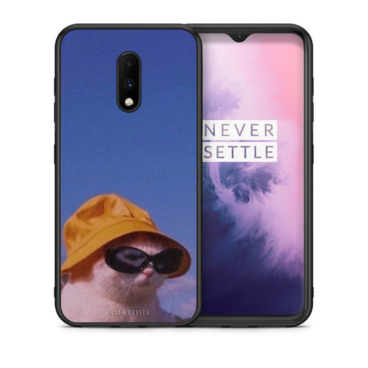 Θήκη OnePlus 7 Cat Diva από τη Smartfits με σχέδιο στο πίσω μέρος και μαύρο περίβλημα | OnePlus 7 Cat Diva case with colorful back and black bezels