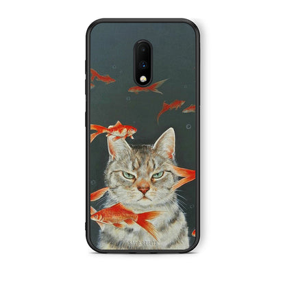 OnePlus 7 Cat Goldfish θήκη από τη Smartfits με σχέδιο στο πίσω μέρος και μαύρο περίβλημα | Smartphone case with colorful back and black bezels by Smartfits