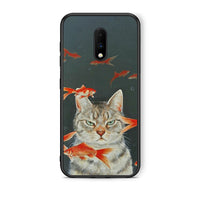 Thumbnail for OnePlus 7 Cat Goldfish θήκη από τη Smartfits με σχέδιο στο πίσω μέρος και μαύρο περίβλημα | Smartphone case with colorful back and black bezels by Smartfits