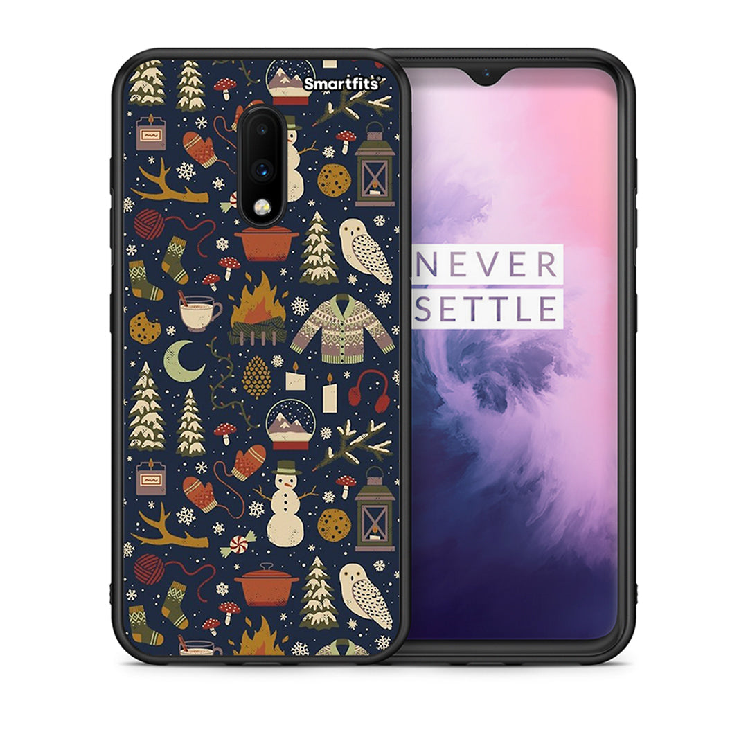 Θήκη OnePlus 7 Christmas Elements από τη Smartfits με σχέδιο στο πίσω μέρος και μαύρο περίβλημα | OnePlus 7 Christmas Elements case with colorful back and black bezels