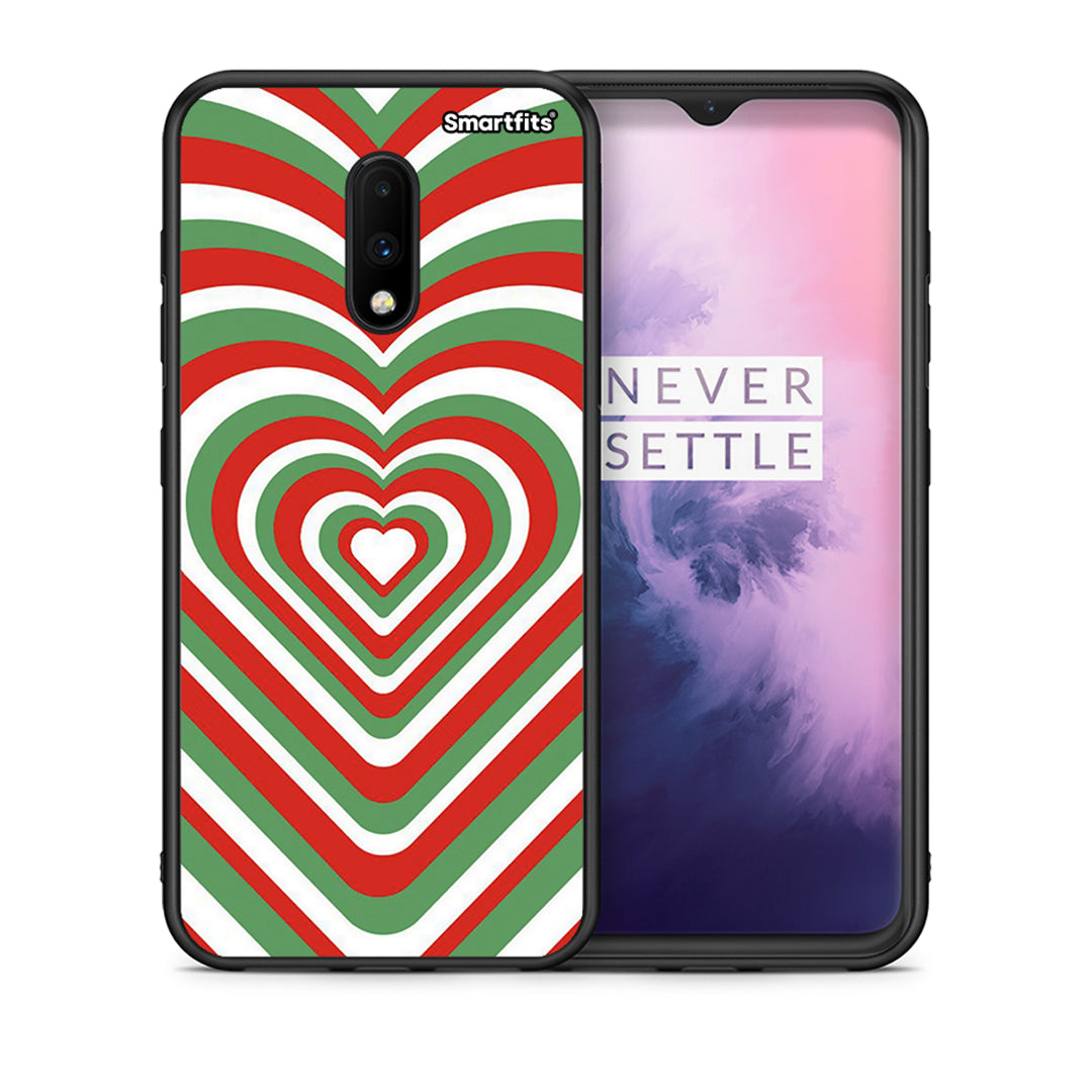 Θήκη OnePlus 7 Christmas Hearts από τη Smartfits με σχέδιο στο πίσω μέρος και μαύρο περίβλημα | OnePlus 7 Christmas Hearts case with colorful back and black bezels
