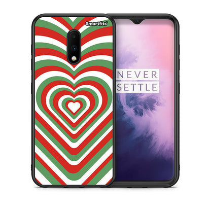 Θήκη OnePlus 7 Christmas Hearts από τη Smartfits με σχέδιο στο πίσω μέρος και μαύρο περίβλημα | OnePlus 7 Christmas Hearts case with colorful back and black bezels