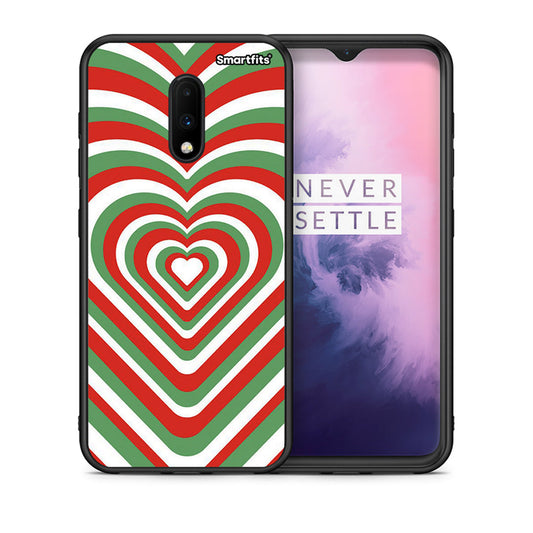 Θήκη OnePlus 7 Christmas Hearts από τη Smartfits με σχέδιο στο πίσω μέρος και μαύρο περίβλημα | OnePlus 7 Christmas Hearts case with colorful back and black bezels