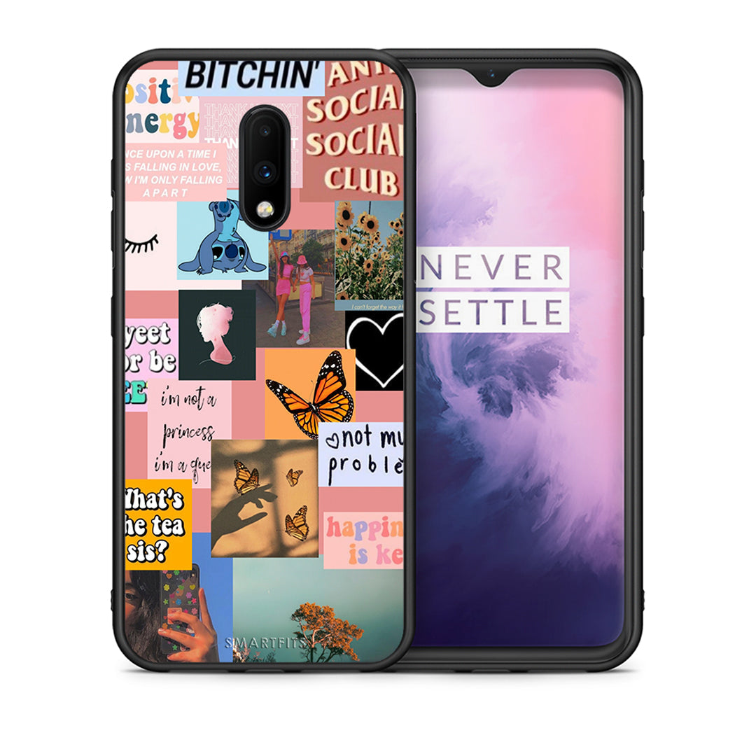 Θήκη Αγίου Βαλεντίνου OnePlus 7 Collage Bitchin από τη Smartfits με σχέδιο στο πίσω μέρος και μαύρο περίβλημα | OnePlus 7 Collage Bitchin case with colorful back and black bezels