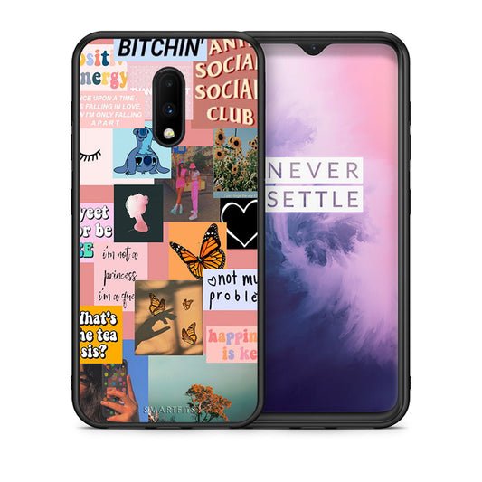 Θήκη Αγίου Βαλεντίνου OnePlus 7 Collage Bitchin από τη Smartfits με σχέδιο στο πίσω μέρος και μαύρο περίβλημα | OnePlus 7 Collage Bitchin case with colorful back and black bezels