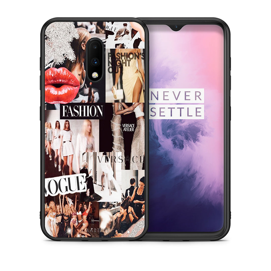 Θήκη Αγίου Βαλεντίνου OnePlus 7 Collage Fashion από τη Smartfits με σχέδιο στο πίσω μέρος και μαύρο περίβλημα | OnePlus 7 Collage Fashion case with colorful back and black bezels