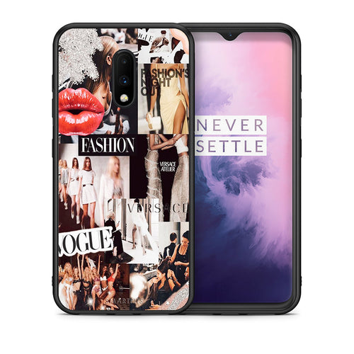 Θήκη Αγίου Βαλεντίνου OnePlus 7 Collage Fashion από τη Smartfits με σχέδιο στο πίσω μέρος και μαύρο περίβλημα | OnePlus 7 Collage Fashion case with colorful back and black bezels