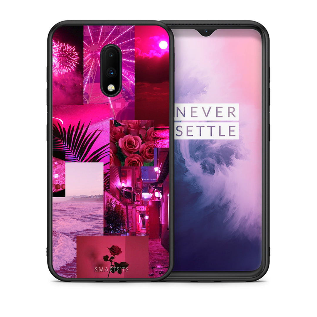 Θήκη Αγίου Βαλεντίνου OnePlus 7 Collage Red Roses από τη Smartfits με σχέδιο στο πίσω μέρος και μαύρο περίβλημα | OnePlus 7 Collage Red Roses case with colorful back and black bezels