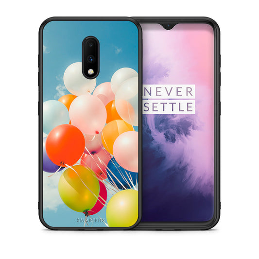 Θήκη OnePlus 7 Colorful Balloons από τη Smartfits με σχέδιο στο πίσω μέρος και μαύρο περίβλημα | OnePlus 7 Colorful Balloons case with colorful back and black bezels