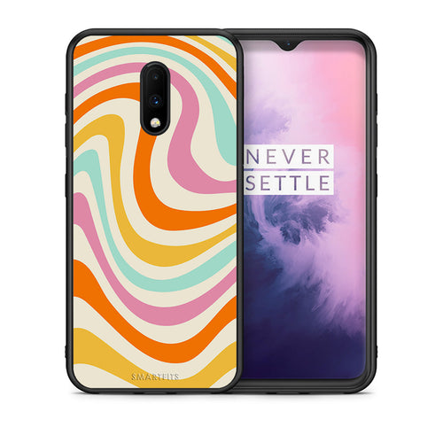 Θήκη OnePlus 7 Colourful Waves από τη Smartfits με σχέδιο στο πίσω μέρος και μαύρο περίβλημα | OnePlus 7 Colourful Waves case with colorful back and black bezels