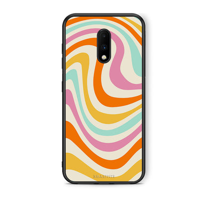OnePlus 7 Colourful Waves θήκη από τη Smartfits με σχέδιο στο πίσω μέρος και μαύρο περίβλημα | Smartphone case with colorful back and black bezels by Smartfits