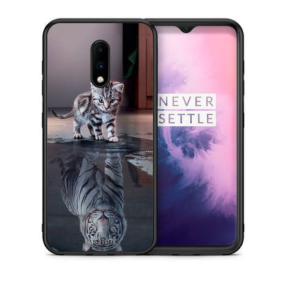 Θήκη OnePlus 7 Tiger Cute από τη Smartfits με σχέδιο στο πίσω μέρος και μαύρο περίβλημα | OnePlus 7 Tiger Cute case with colorful back and black bezels
