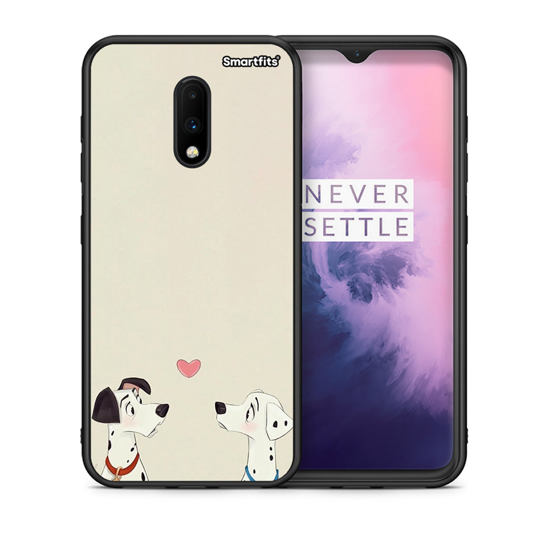 Θήκη OnePlus 7 Dalmatians Love από τη Smartfits με σχέδιο στο πίσω μέρος και μαύρο περίβλημα | OnePlus 7 Dalmatians Love case with colorful back and black bezels