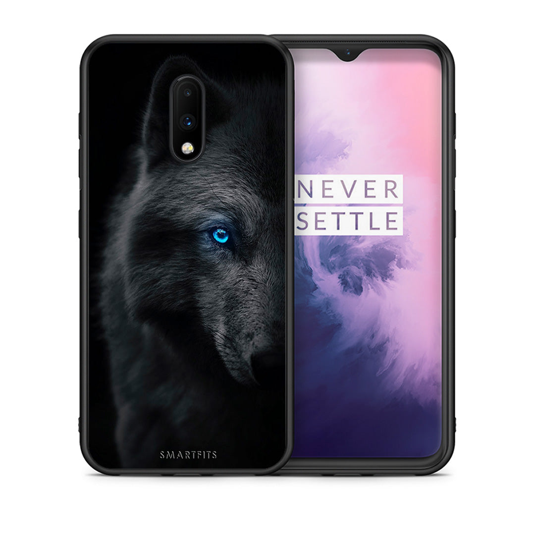 Θήκη OnePlus 7 Dark Wolf από τη Smartfits με σχέδιο στο πίσω μέρος και μαύρο περίβλημα | OnePlus 7 Dark Wolf case with colorful back and black bezels