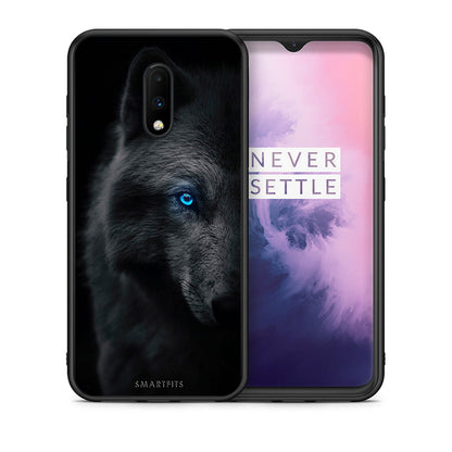 Θήκη OnePlus 7 Dark Wolf από τη Smartfits με σχέδιο στο πίσω μέρος και μαύρο περίβλημα | OnePlus 7 Dark Wolf case with colorful back and black bezels