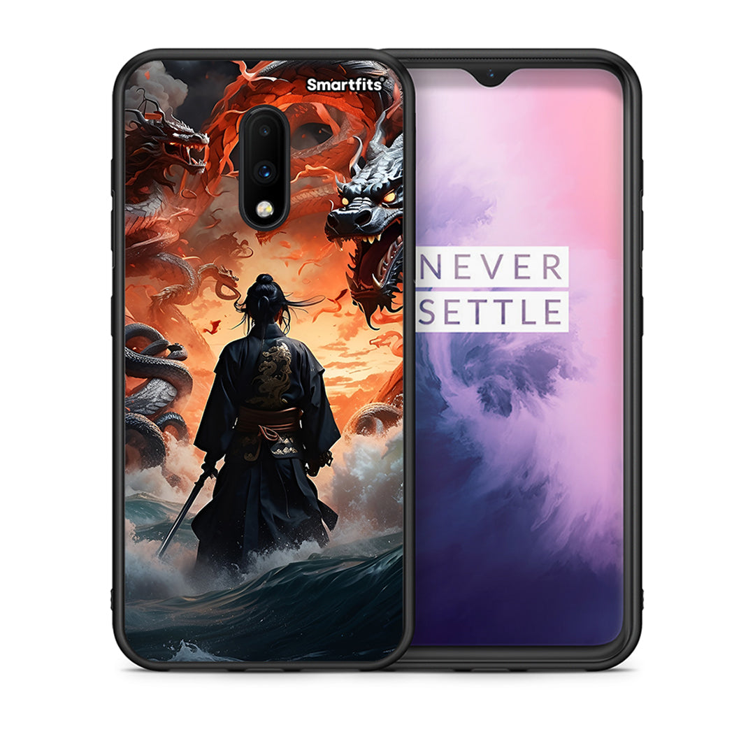 Θήκη OnePlus 7 Dragons Fight από τη Smartfits με σχέδιο στο πίσω μέρος και μαύρο περίβλημα | OnePlus 7 Dragons Fight case with colorful back and black bezels