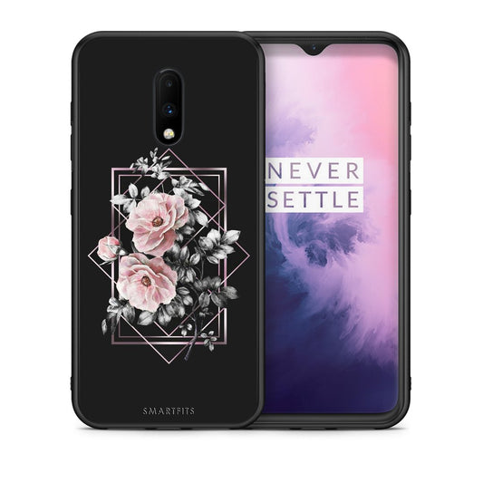 Θήκη OnePlus 7 Frame Flower από τη Smartfits με σχέδιο στο πίσω μέρος και μαύρο περίβλημα | OnePlus 7 Frame Flower case with colorful back and black bezels