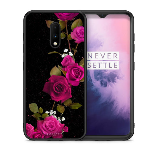 Θήκη OnePlus 7 Red Roses Flower από τη Smartfits με σχέδιο στο πίσω μέρος και μαύρο περίβλημα | OnePlus 7 Red Roses Flower case with colorful back and black bezels