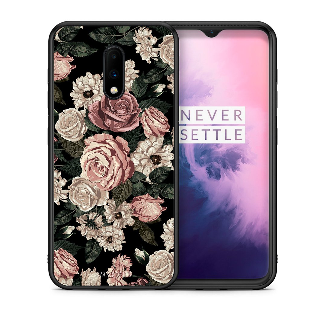 Θήκη OnePlus 7 Wild Roses Flower από τη Smartfits με σχέδιο στο πίσω μέρος και μαύρο περίβλημα | OnePlus 7 Wild Roses Flower case with colorful back and black bezels