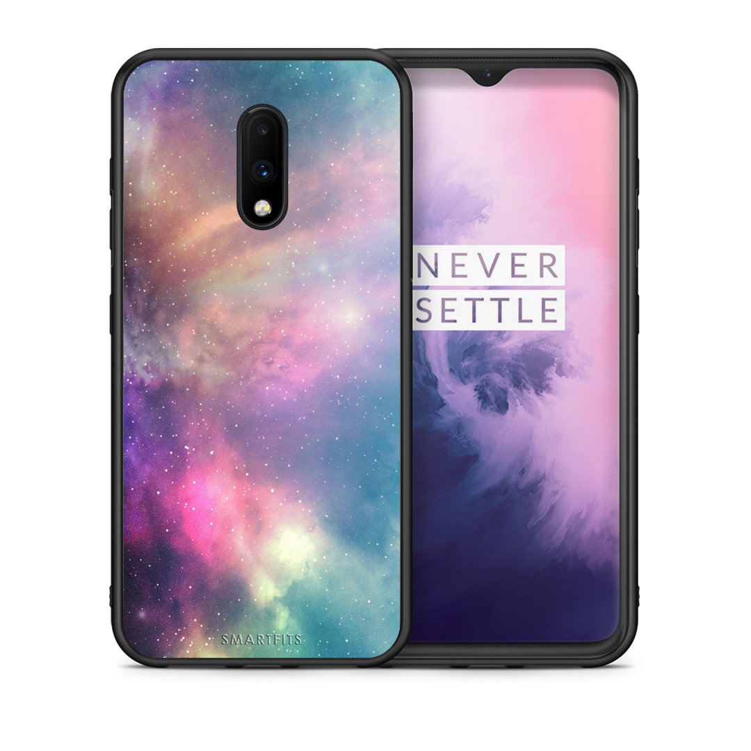 Θήκη OnePlus 7 Rainbow Galaxy από τη Smartfits με σχέδιο στο πίσω μέρος και μαύρο περίβλημα | OnePlus 7 Rainbow Galaxy case with colorful back and black bezels