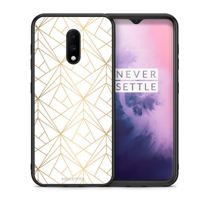 Θήκη OnePlus 7 Luxury White Geometric από τη Smartfits με σχέδιο στο πίσω μέρος και μαύρο περίβλημα | OnePlus 7 Luxury White Geometric case with colorful back and black bezels