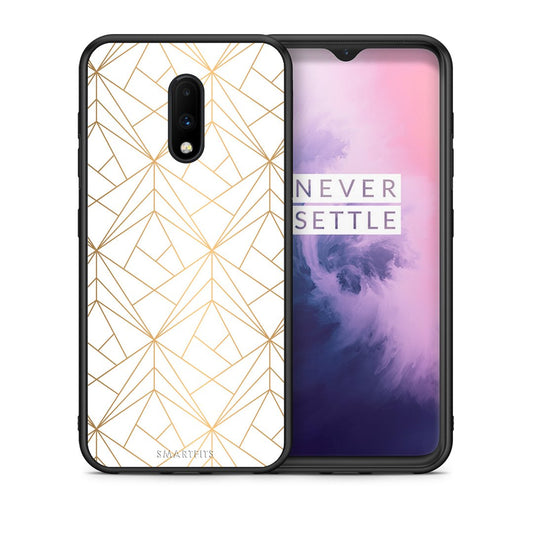 Θήκη OnePlus 7 Luxury White Geometric από τη Smartfits με σχέδιο στο πίσω μέρος και μαύρο περίβλημα | OnePlus 7 Luxury White Geometric case with colorful back and black bezels
