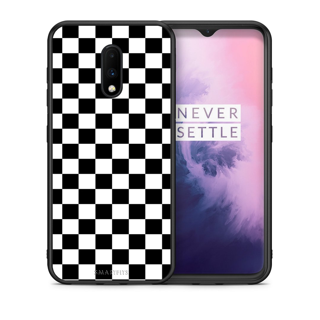 Θήκη OnePlus 7 Squares Geometric από τη Smartfits με σχέδιο στο πίσω μέρος και μαύρο περίβλημα | OnePlus 7 Squares Geometric case with colorful back and black bezels