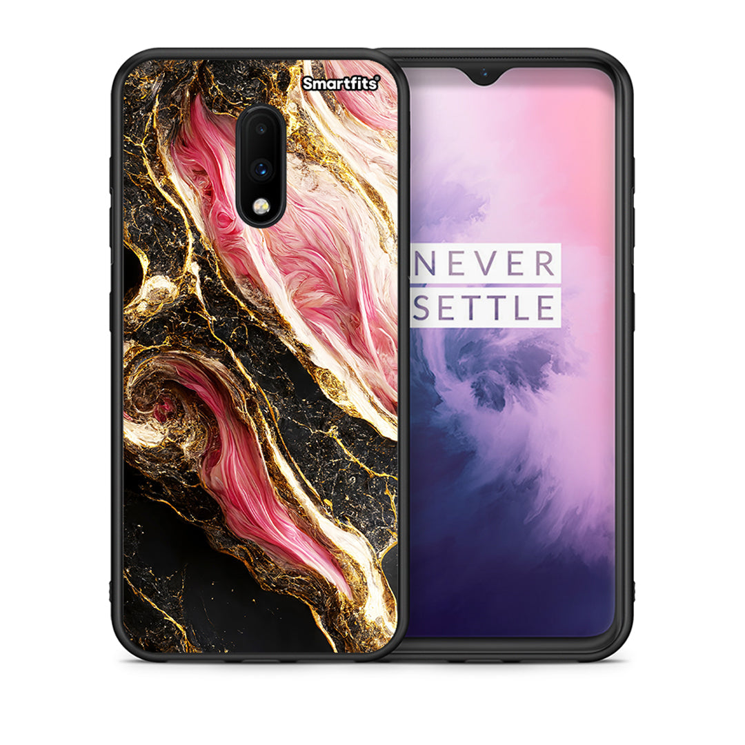 Θήκη OnePlus 7 Glamorous Pink Marble από τη Smartfits με σχέδιο στο πίσω μέρος και μαύρο περίβλημα | OnePlus 7 Glamorous Pink Marble case with colorful back and black bezels