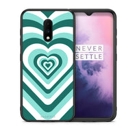 Thumbnail for Θήκη OnePlus 7 Green Hearts από τη Smartfits με σχέδιο στο πίσω μέρος και μαύρο περίβλημα | OnePlus 7 Green Hearts case with colorful back and black bezels