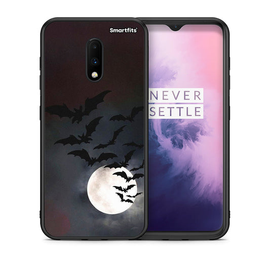 Θήκη OnePlus 7 Halloween Bat Night από τη Smartfits με σχέδιο στο πίσω μέρος και μαύρο περίβλημα | OnePlus 7 Halloween Bat Night case with colorful back and black bezels