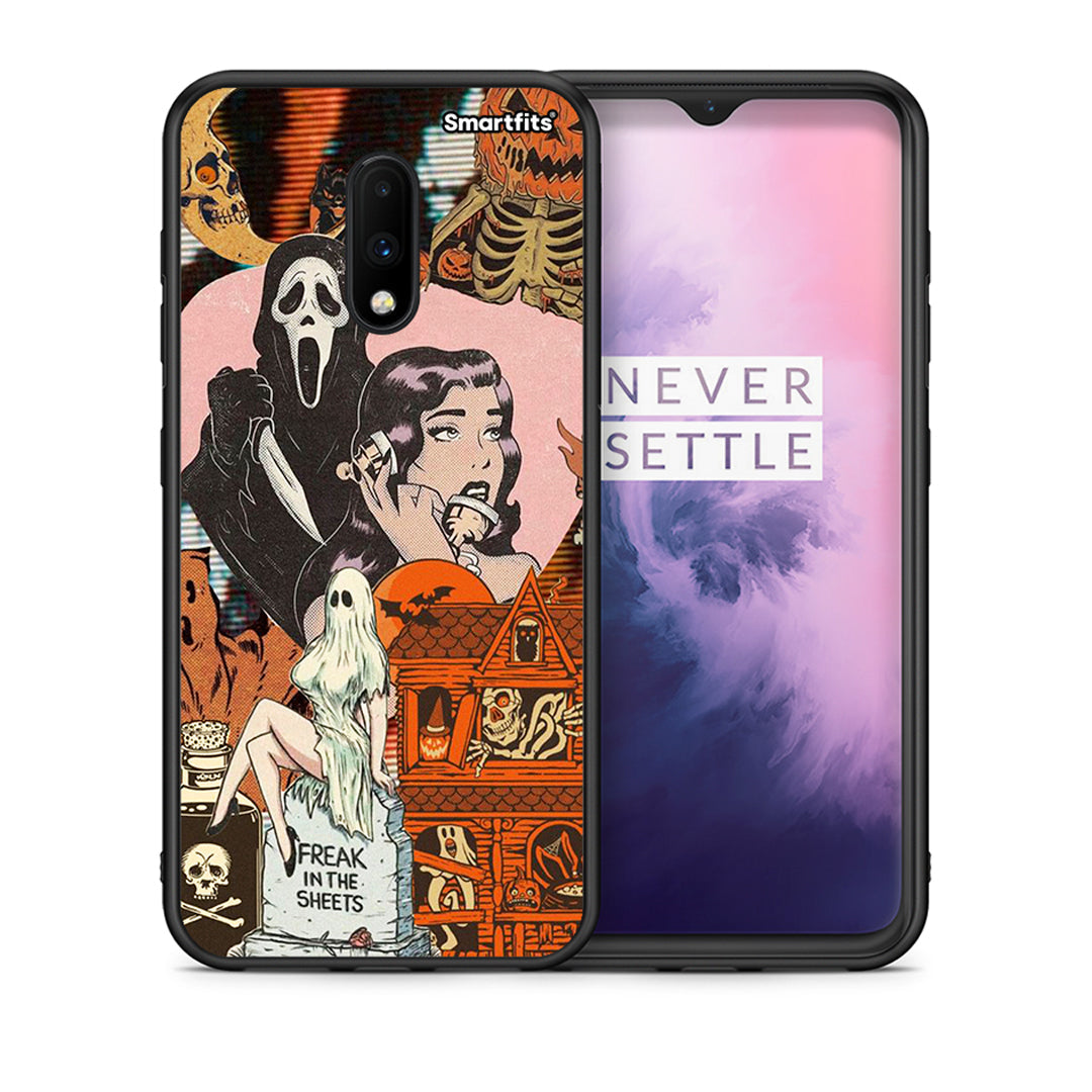 Θήκη OnePlus 7 Halloween Collage από τη Smartfits με σχέδιο στο πίσω μέρος και μαύρο περίβλημα | OnePlus 7 Halloween Collage case with colorful back and black bezels