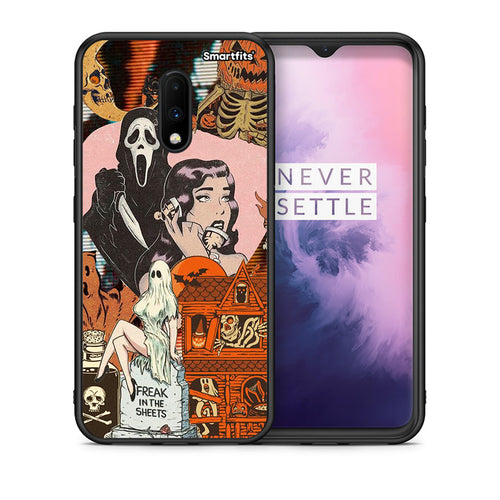 Θήκη OnePlus 7 Halloween Collage από τη Smartfits με σχέδιο στο πίσω μέρος και μαύρο περίβλημα | OnePlus 7 Halloween Collage case with colorful back and black bezels