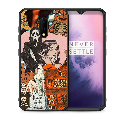 Θήκη OnePlus 7 Halloween Collage από τη Smartfits με σχέδιο στο πίσω μέρος και μαύρο περίβλημα | OnePlus 7 Halloween Collage case with colorful back and black bezels