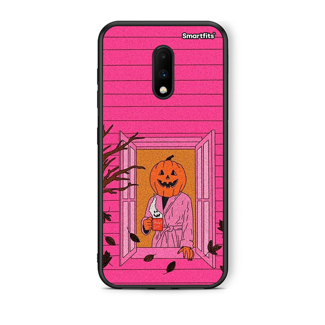 OnePlus 7 Halloween Pumpkin Lady Θήκη από τη Smartfits με σχέδιο στο πίσω μέρος και μαύρο περίβλημα | Smartphone case with colorful back and black bezels by Smartfits