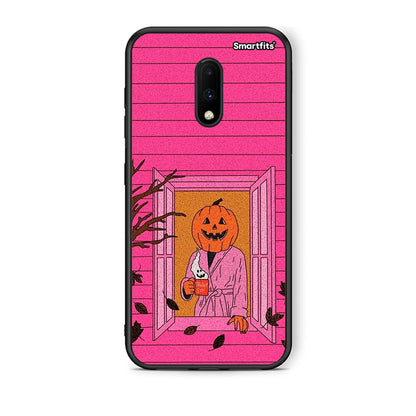 OnePlus 7 Halloween Pumpkin Lady Θήκη από τη Smartfits με σχέδιο στο πίσω μέρος και μαύρο περίβλημα | Smartphone case with colorful back and black bezels by Smartfits