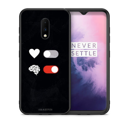Θήκη Αγίου Βαλεντίνου OnePlus 7 Heart Vs Brain από τη Smartfits με σχέδιο στο πίσω μέρος και μαύρο περίβλημα | OnePlus 7 Heart Vs Brain case with colorful back and black bezels