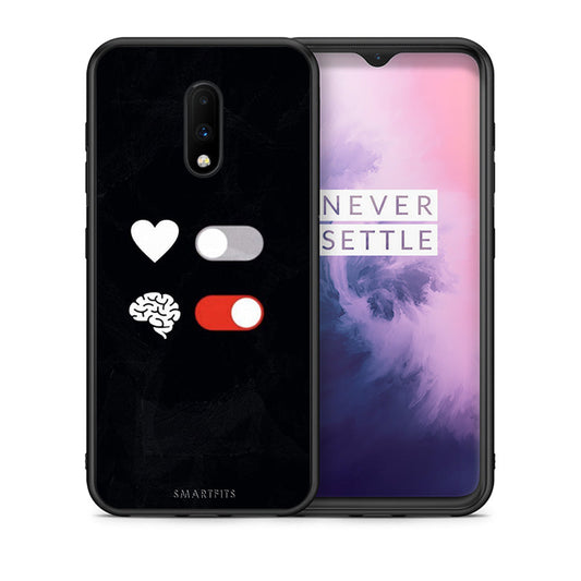 Θήκη Αγίου Βαλεντίνου OnePlus 7 Heart Vs Brain από τη Smartfits με σχέδιο στο πίσω μέρος και μαύρο περίβλημα | OnePlus 7 Heart Vs Brain case with colorful back and black bezels