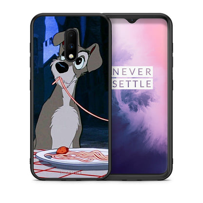 Θήκη Αγίου Βαλεντίνου OnePlus 7 Lady And Tramp 1 από τη Smartfits με σχέδιο στο πίσω μέρος και μαύρο περίβλημα | OnePlus 7 Lady And Tramp 1 case with colorful back and black bezels