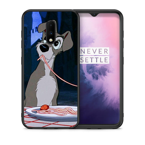 Θήκη Αγίου Βαλεντίνου OnePlus 7 Lady And Tramp 1 από τη Smartfits με σχέδιο στο πίσω μέρος και μαύρο περίβλημα | OnePlus 7 Lady And Tramp 1 case with colorful back and black bezels