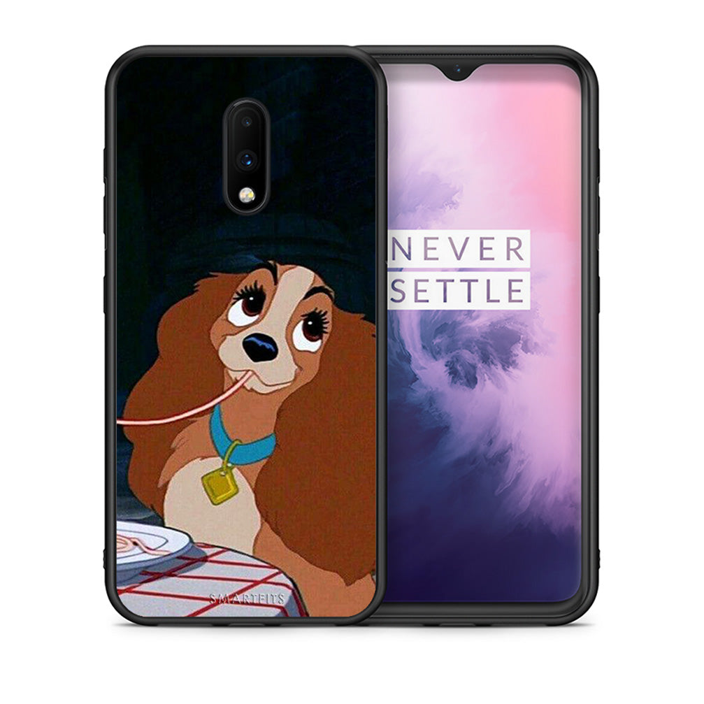Θήκη Αγίου Βαλεντίνου OnePlus 7 Lady And Tramp 2 από τη Smartfits με σχέδιο στο πίσω μέρος και μαύρο περίβλημα | OnePlus 7 Lady And Tramp 2 case with colorful back and black bezels