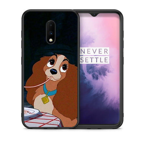 Θήκη Αγίου Βαλεντίνου OnePlus 7 Lady And Tramp 2 από τη Smartfits με σχέδιο στο πίσω μέρος και μαύρο περίβλημα | OnePlus 7 Lady And Tramp 2 case with colorful back and black bezels
