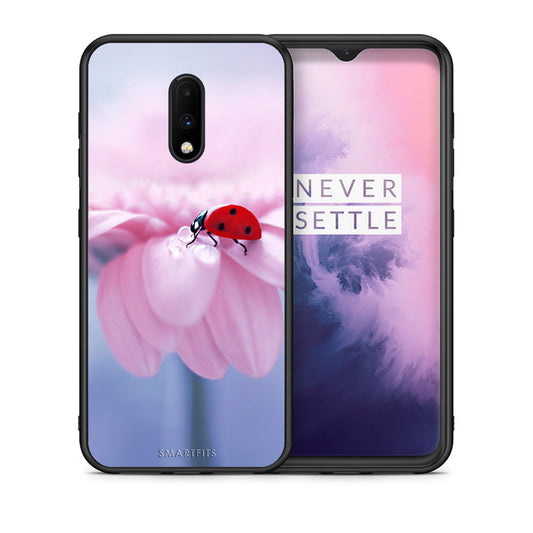 Θήκη OnePlus 7 Ladybug Flower από τη Smartfits με σχέδιο στο πίσω μέρος και μαύρο περίβλημα | OnePlus 7 Ladybug Flower case with colorful back and black bezels