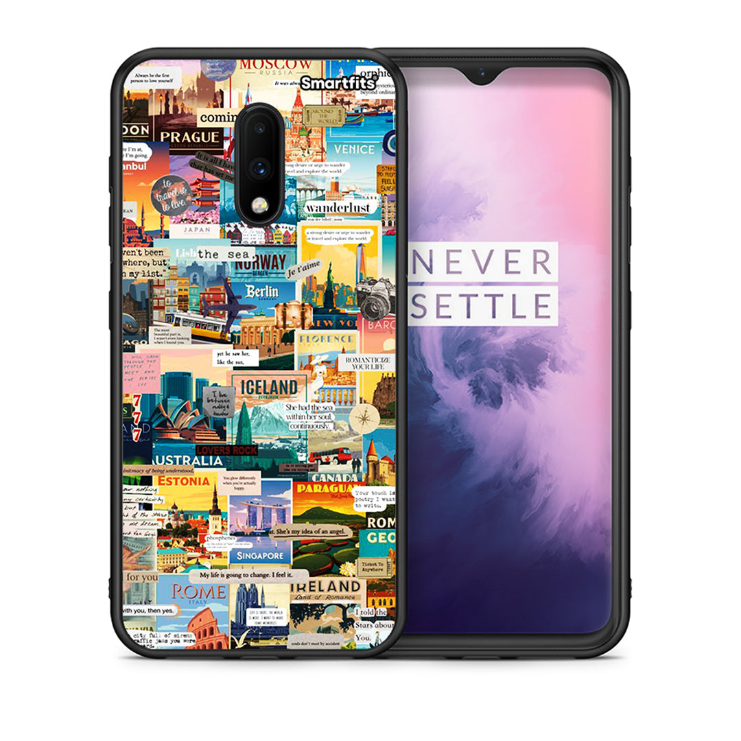 Θήκη OnePlus 7 Live To Travel από τη Smartfits με σχέδιο στο πίσω μέρος και μαύρο περίβλημα | OnePlus 7 Live To Travel case with colorful back and black bezels